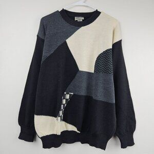 VINTAGE WOOL BLEND SWEATER 80s 90s Colorblock Mens L Italy Black White Pelo